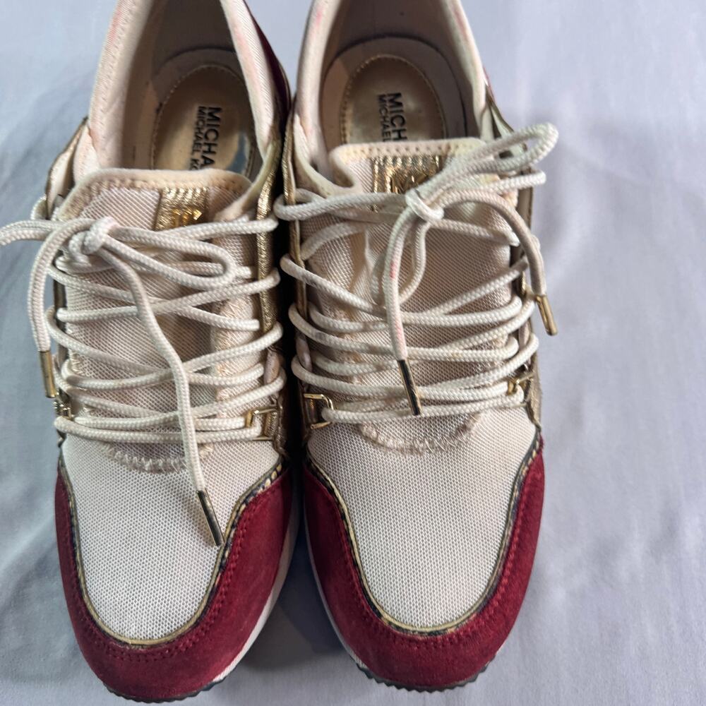 Michael Kors Sneakers 7.5M Gold Snakeskin Colorblock Trainer Shoes Lace Up - Picture 3 of 7